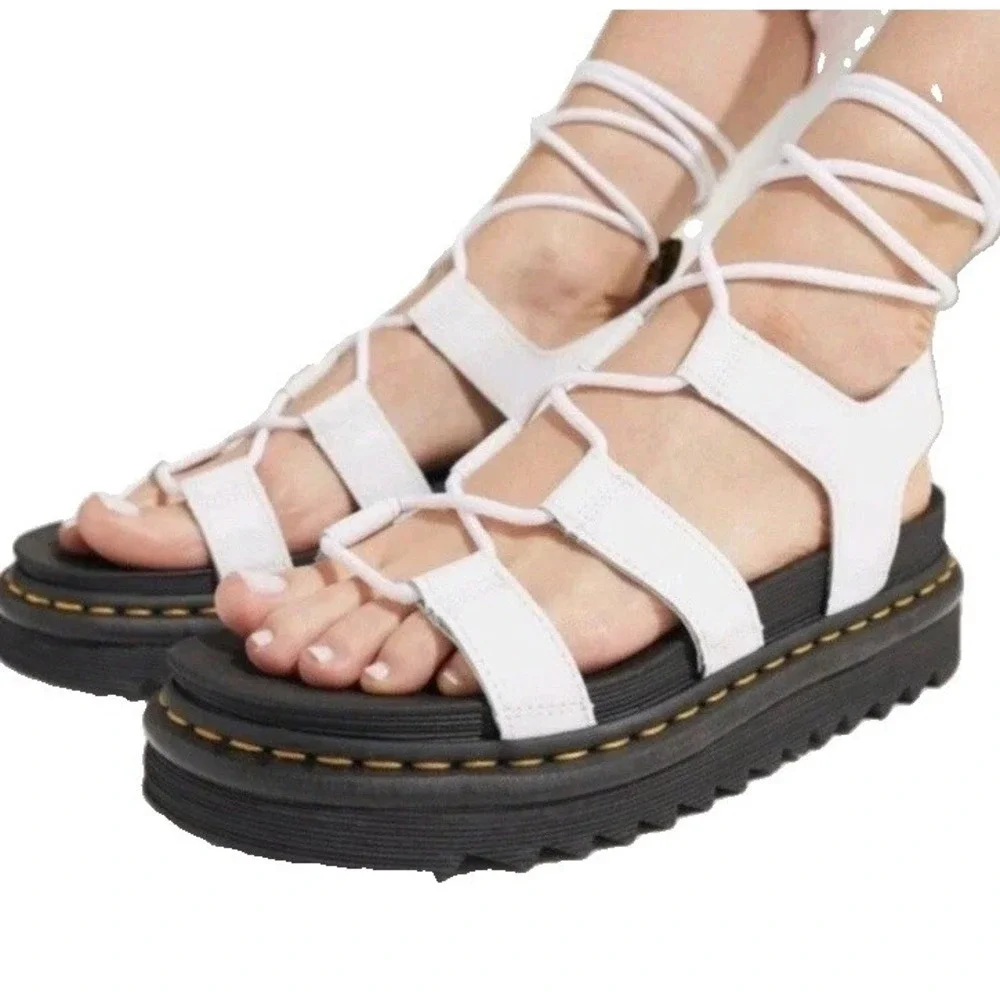 Dr. Martens Nartlla White Leather Chunky Gladiator Platform Sandals Fit Sz 8
